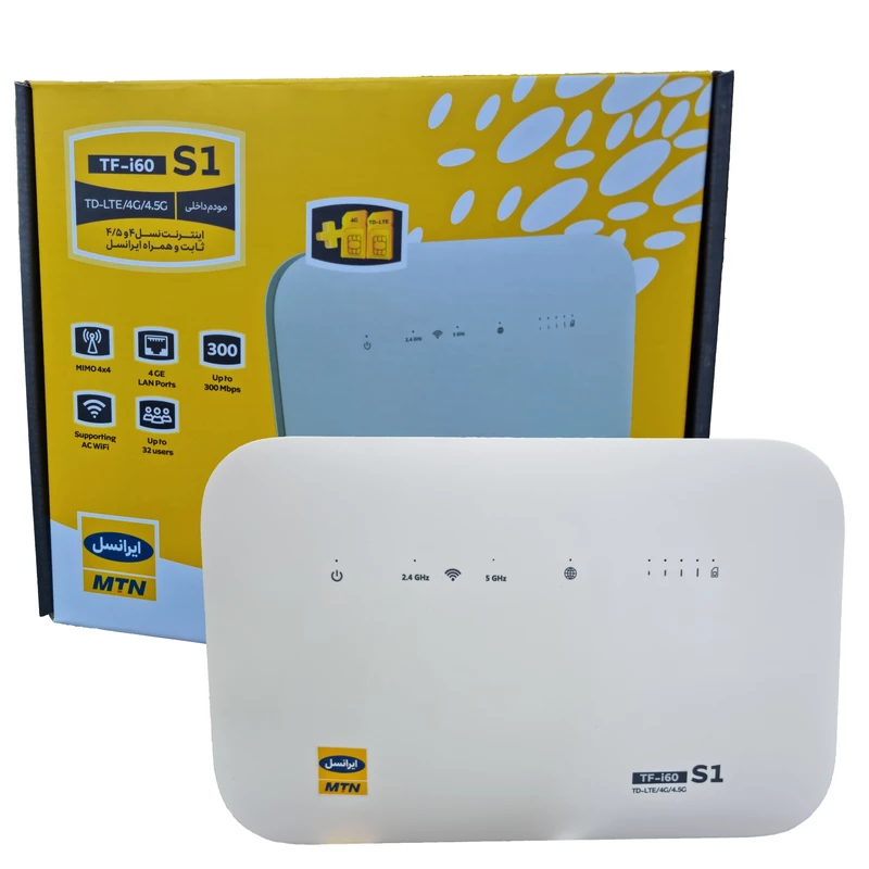 مودم ایرانسل اینترنت ثابت قابل حمل TD-LTE -4G TF i60 s1مودم ۴G/TD-LTE ایرانسل TF-i60 S1با 500گیگ حجم سه ماهه مودم ۴G/TD-LTE ایرانسل TF-i60 S1 با 500گیگ حجم سه ماهه TF-i60 S1؛ پرسرعت و محبوب